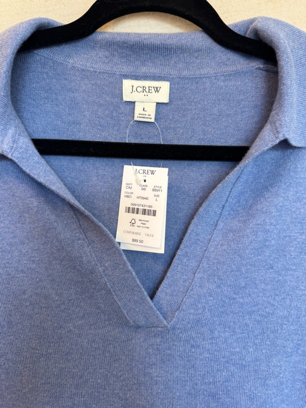 J Crew Factory Cotton Cashmere Polo Sweater NWT Large Blue - Picture 3 of 5